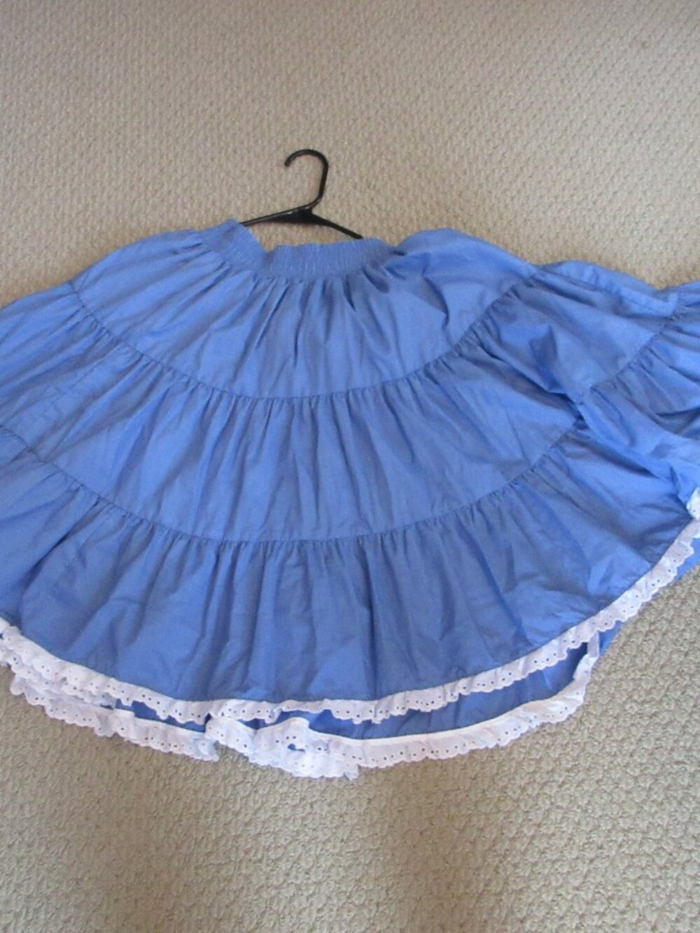 Cotton Chambray Lace Elastic Waist Square Dance Dress XS